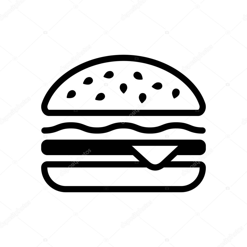 Hamburger icon. Fast food. Linear outline symbol. Black icon on white background