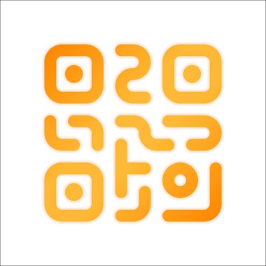 QR kodu. Teknoloji simgesi. Basit bir logo. Portakal işareti beyaz arka plan üzerinde düşük ışık ile