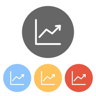 Grapgic finans, büyümek. Renkli daireler üzerinde beyaz simgeler kümesi