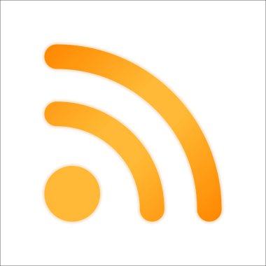 RSS simgesi. Portakal işareti beyaz arka plan üzerinde düşük ışık ile