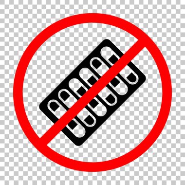 Paketi hapları simgesi. Siyah kırmızı uyarı işareti şeffaf arka plan ile nesnesinde izin yok