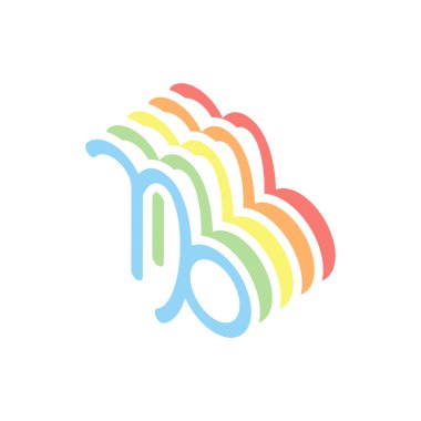 Astrolojik işaret. Oğlak basit simgesi. Beyaz arka plan üzerinde renkli izometrik simgeler yığını