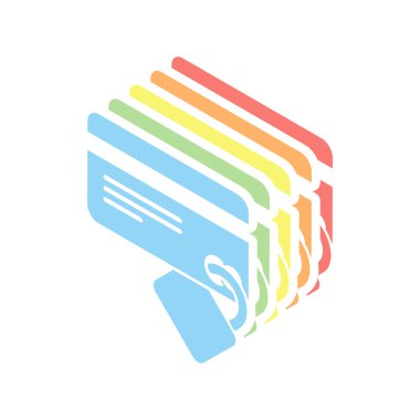 kredi kartı güvenlik. basit siluet. Beyaz arka plan üzerinde renkli izometrik simgeler yığını