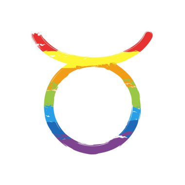 Astrolojik işaret. Toros basit simgesi. Çizim işaretiyle Lgbt stil, gökkuşağı (kırmızı, turuncu, sarı, yeşil, mavi, Indigo, menekşe, yedi renk