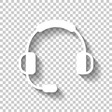 Kulaklık mikrofon ile. Servisini destekleyen. Basit simgesi. Gölge şeffaf arka plan üzerinde beyaz simgesi