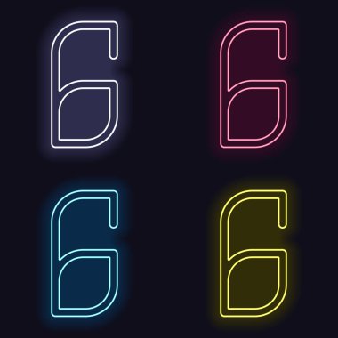 Sayı 6, rakamı, altıncı. Neon işareti kümesi. Koyu arka plan üzerinde casino tarzı. Seamless modeli