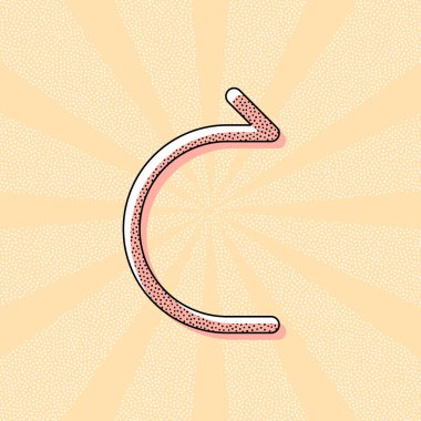 Basit ok, ileri. Doğrusal, ince anahat. Retro Vintage tipografi ofset baskı etkisi ile. Çizgi roman pop sanat arka plan ile nokta poster