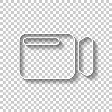 Basit video kamera simgesi. Gölge şeffaf arka plan üzerinde beyaz anahat işaretiyle