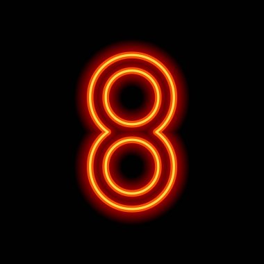 Sayı 8, sayısal, basit mektup. Siyah arka plan üzerine portakal neon tarzı. Işık simgesi