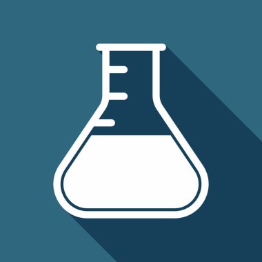 Tıbbi test tüpü. basit siluet. Uzun Gölge arka plan üzerinde beyaz düz simgesi