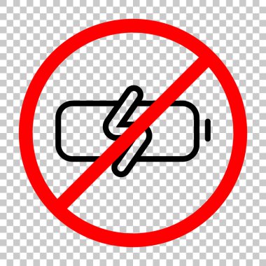 Basit şarj pil, şarj düzeyi. Siyah kırmızı uyarı işareti şeffaf arka plan ile nesnesinde izin yok