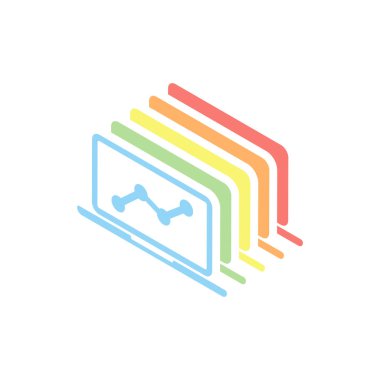 Grafik finans, büyümek. Beyaz arka plan üzerinde renkli izometrik simgeler yığını