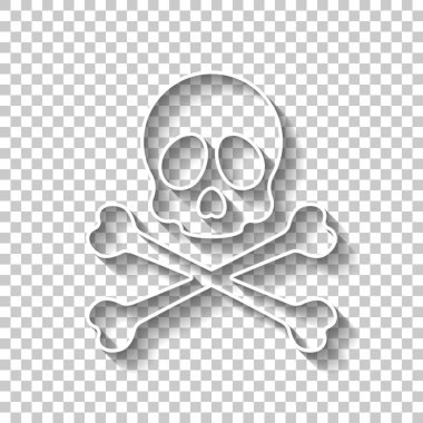 Kafatası ve çapraz kemikler. Basit simgesi. Gölge şeffaf arka plan üzerinde beyaz anahat işaretiyle