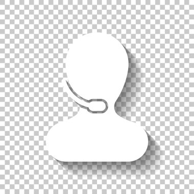 Kişi mikrofon ile. Çağrı merkezi. Gölge şeffaf arka plan üzerinde beyaz simgesi