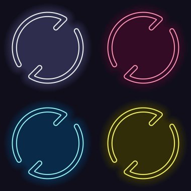 Basit oklar, güncelleştirmek, yeniden yükleyin. Gezinti simgesi. Doğrusal sembolü ile ince bir çizgi. Bir çizgi stili. Neon işareti kümesi. Koyu arka plan üzerinde casino tarzı. Seamless modeli