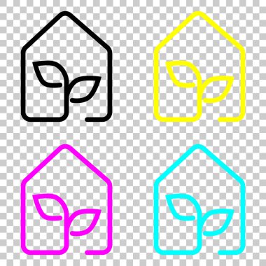 Eko ev simgesini kavramı. Cmyk simgeleri şeffaf arka plan üzerinde renkli dizi.