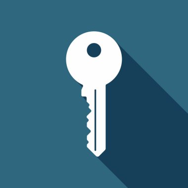 anahtar simgesi. Uzun Gölge arka plan üzerinde beyaz düz simgesi