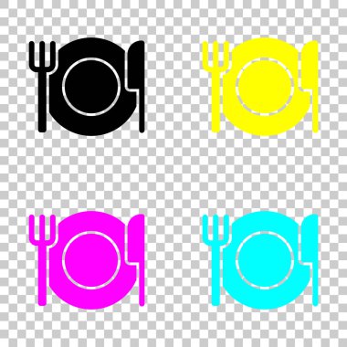 çatal bıçak takımı. tabak çatal ve bıçak. basit siluet. Cmyk simgeleri şeffaf arka plan üzerinde renkli dizi
