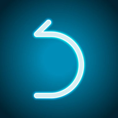 Basit ok, geriye doğru. Doğrusal, ince anahat. Neon tarzı. Işık dekorasyon simgesi. Parlak elektrik sembolü