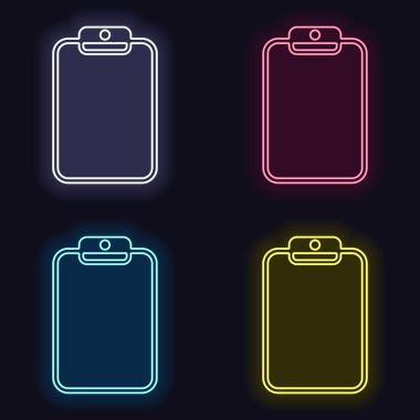 Kağıt ile tablet. Neon işareti kümesi. Koyu arka plan üzerinde casino tarzı. Seamless modeli