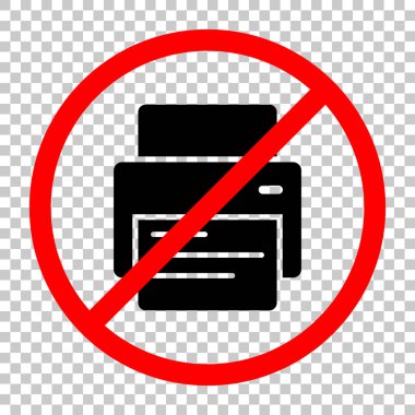 printer and paper. Not allowed, black object in red warning sign with transparent background clipart