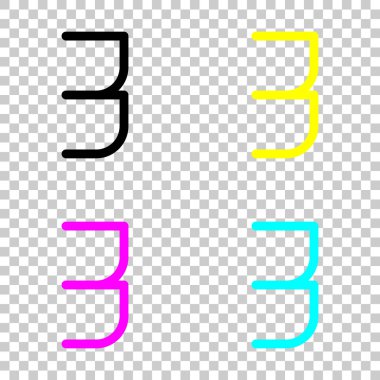 3 numara, rakamı, üç. Cmyk simgeleri şeffaf arka plan üzerinde renkli dizi