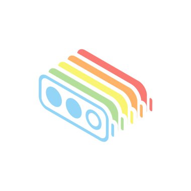 Basit pil, yarı düzey. Beyaz arka plan üzerinde renkli izometrik simgeler yığını