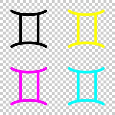 Astrolojik işaret. İkizler basit simgesi. Cmyk simgeleri şeffaf arka plan üzerinde renkli dizi