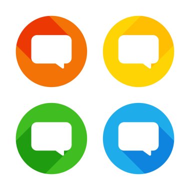 Basit metin bulut. Renkli daireler arka plan düz beyaz simgesi. Dört farklı uzun gölgeler her köşe