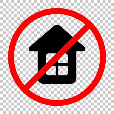 Basit ev simgesi. Siyah kırmızı uyarı işareti şeffaf arka plan ile nesnesinde izin yok