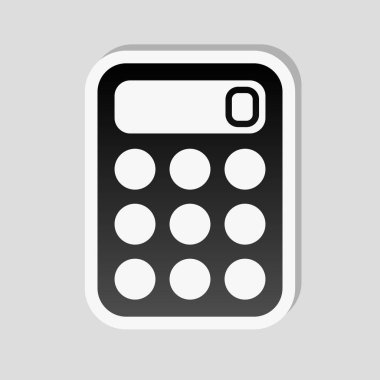 basit hesap makinesi simge. Etiket tarzı ile beyaz ve gri arka plan üzerinde basit gölge