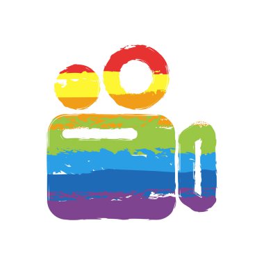Basit video kamera simgesi. Çizim işaretiyle Lgbt stil, gökkuşağı (kırmızı, turuncu, sarı, yeşil, mavi, Indigo, menekşe, yedi renk