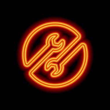 Onarım Servisi. Doğrusal, ince anahat. Siyah arka plan üzerine portakal neon tarzı. Işık simgesi