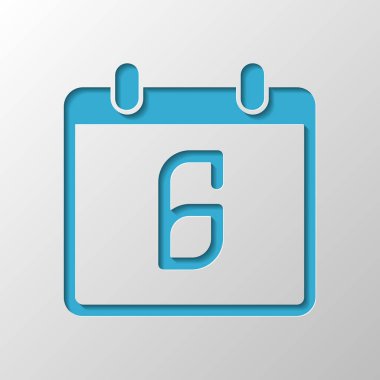 6 gün, basit simgesi ile takvim. Kağıt tasarımı. Gölge ile düzenlenen sembolü