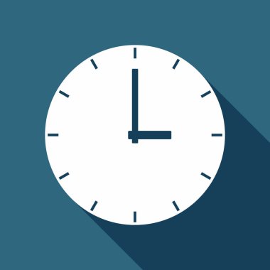 Basit saat simgesi. Uzun Gölge arka plan üzerinde beyaz düz simgesi