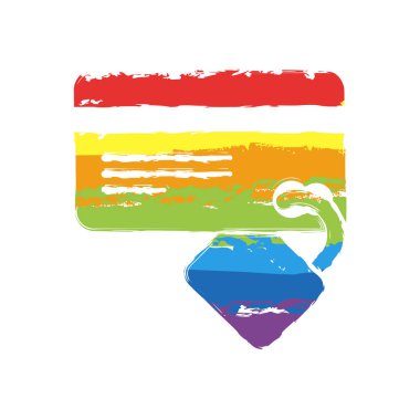 kredi kartı güvenlik. basit siluet. Çizim işaretiyle Lgbt stil, gökkuşağı (kırmızı, turuncu, sarı, yeşil, mavi, Indigo, menekşe, yedi renk