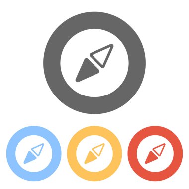 Basit pusula simgesini. Renkli daireler üzerinde beyaz simgeler kümesi