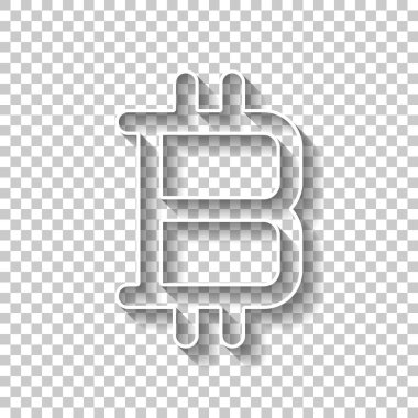 Bitcoin sembolü, basit simgesi. Gölge şeffaf arka plan üzerinde beyaz anahat işaretiyle