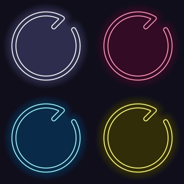 Basit ok, güncelleştirmek, yeniden, saat yönünde, ileri. Gezinti simgesi. Doğrusal sembolü ile ince bir çizgi. Bir çizgi stili. Neon işareti kümesi. Koyu arka plan üzerinde casino tarzı. Seamless modeli