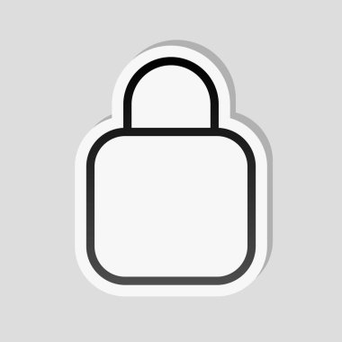 Basit kilit simgesi. Doğrusal sembol, ince anahat. Etiket tarzı ile beyaz ve gri arka plan üzerinde basit gölge