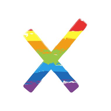 Yanlış işareti simgesi. İşareti Lgbt style, gökkuşağı kırmızı, turuncu, sarı, yeşil, mavi, Indigo, menekşe, yedi renk ile çizim