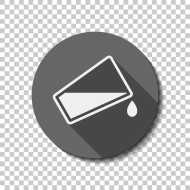 Cam ve akan su simgesi. Saydam arka plan üzerinde bir dairede uzun gölge beyaz düz simgesi