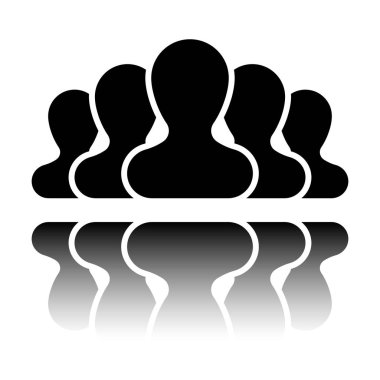 Takım, birkaç kişi. Siyah beyaz arka plan ayna yansıması simgesiyle