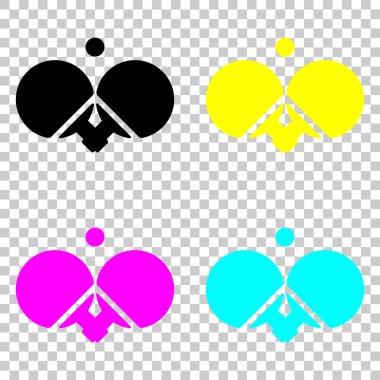 Ping pong simgesi. Cmyk simgeleri şeffaf arka plan üzerinde renkli dizi.