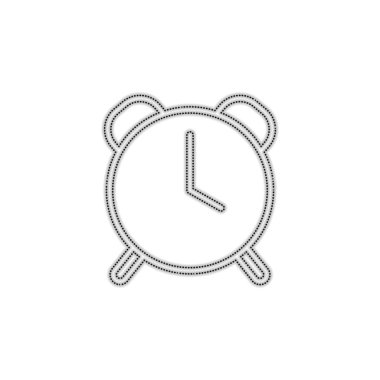 Eski çalar saat, basit simgesi, ince anahat ile doğrusal sembolü. Noktalı anahat siluet gölge beyaz arka plan üzerinde