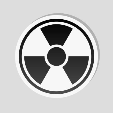 tehlike, radyasyon. basit siluet. Etiket tarzı ile beyaz ve gri arka plan üzerinde basit gölge