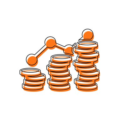 Sikke yığını, ekonomi büyür. İzole simge siyah ince dağılımı ve farklı katmanlarda doldurma taşındı turuncu oluşan. Beyaz arka plan