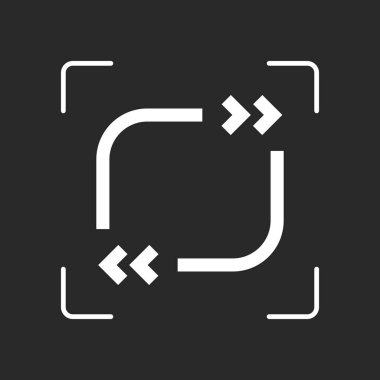 Metin teklif Meydanı. Basit simgesi. Beyaz nesne kamera otomatik odaklama koyu arka plan üzerinde