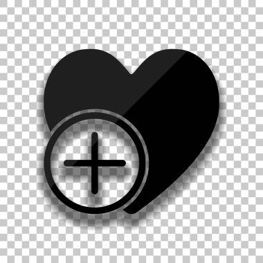 kalp ve artı. basit siluet. Saydam arka plan üzerinde yumuşak gölgeli siyah cam kutsal kişilerin resmi