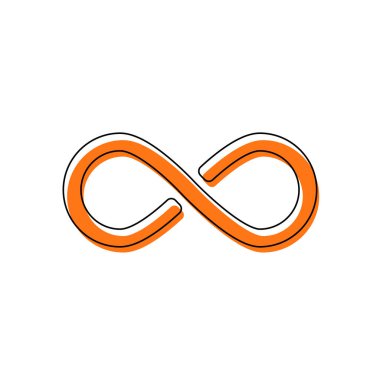 sonsuzluk simgesi, basit simgesi. İzole simge siyah ince dağılımı ve farklı katmanlarda doldurma taşındı turuncu oluşan. Beyaz arka plan